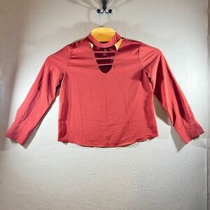 794 | NWOT Chocolate USA Choker Neck Caged Detail Blouse Rust Red Womens Medium